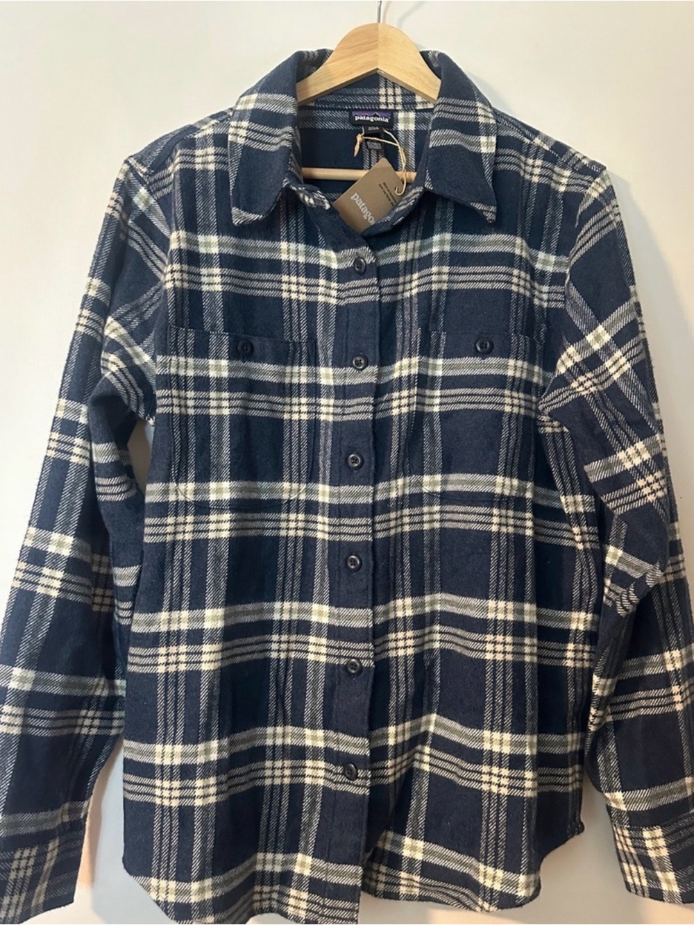 Patagonia Navy and White Plaid Flannel Button-Down Shirt
